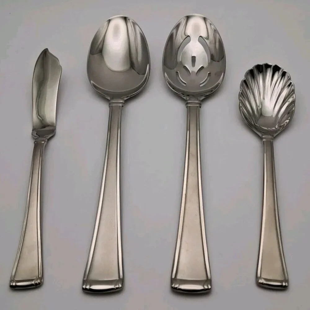 Gorham Column Frosted 4 Piece Serving Hostess Stainless 18/10 Flatware New